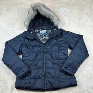 Columbia Women's Navy Puffer Jacket with Faux Fur Hood